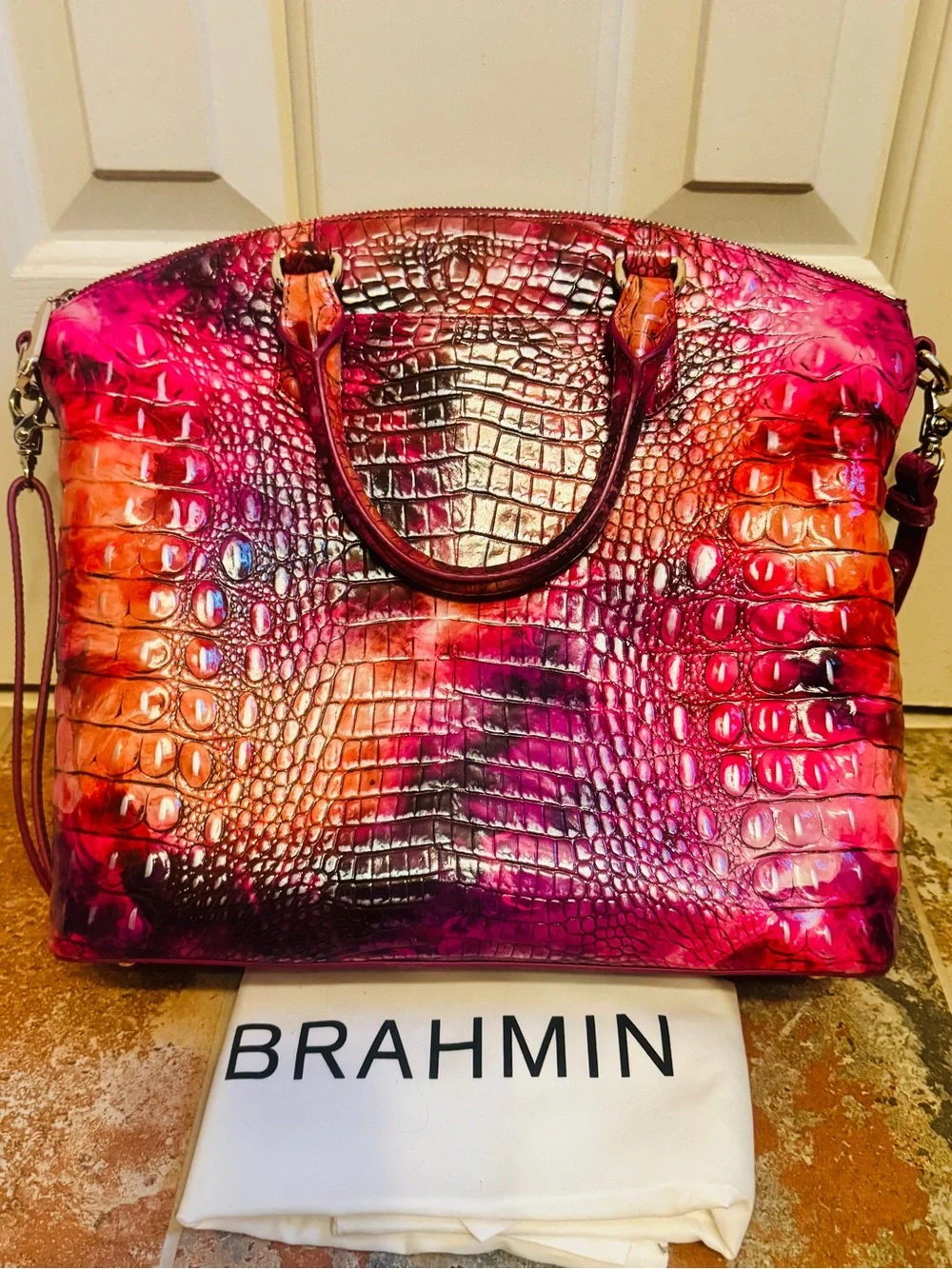 RARE! Brahmin Spiced Berry Large Duxbury Croc-Embossed Leather Satchel!